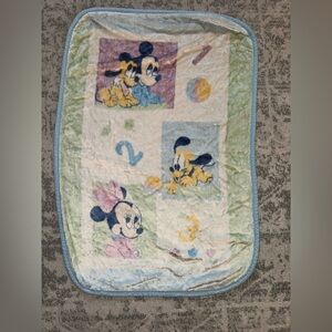 Vintage Disney Mickey Minnie Pluto Blue/Green Luxe Plush Baby Blanket  30x44